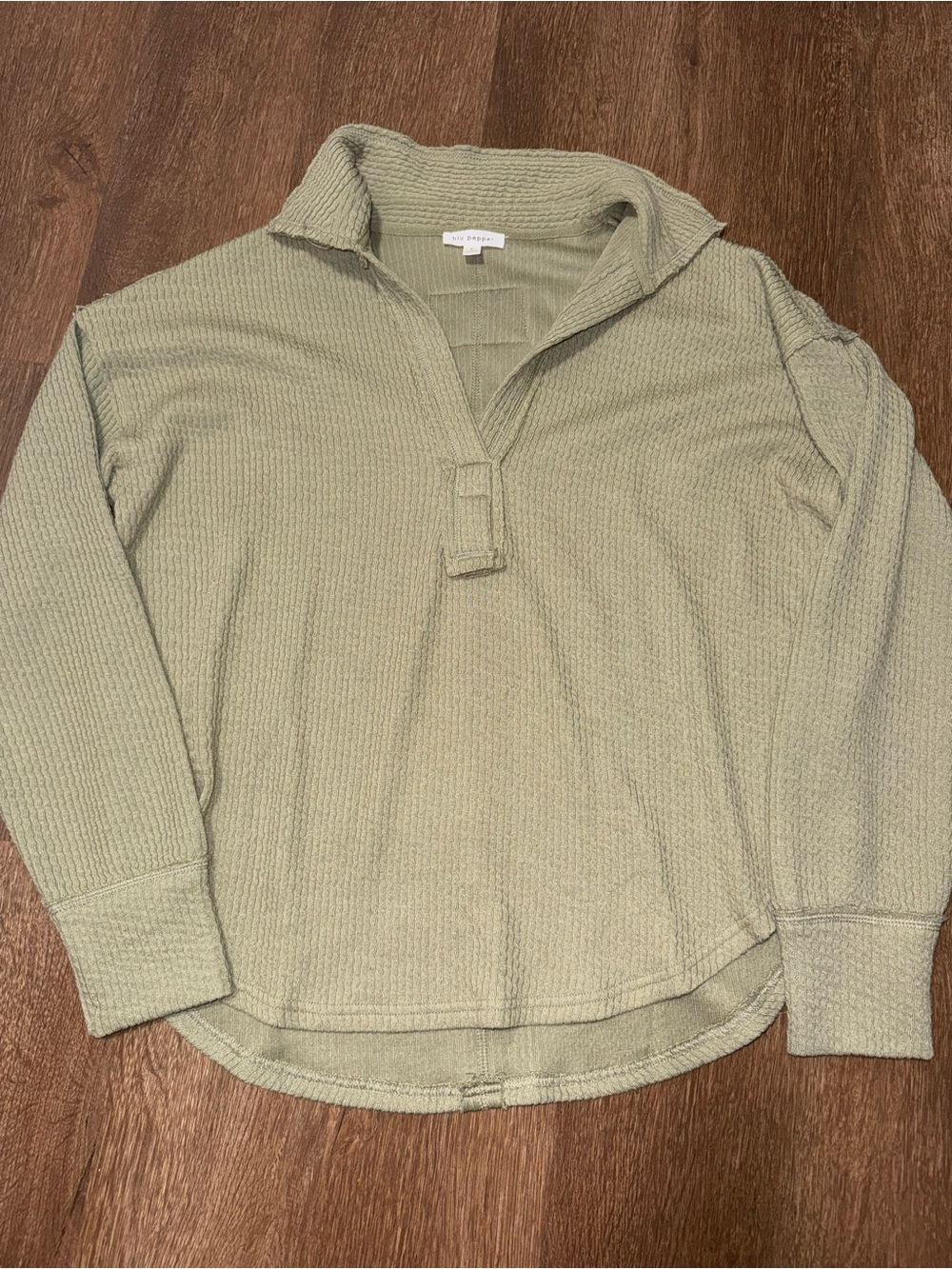 Blu Pepper Johnny Collar Thermal Top Women's Long Sleeve Henley Green Size Large